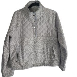 Kyodan Outdoor Popover Sweatshirt L Womens Grey Animal Print Long Sleeve Pockets